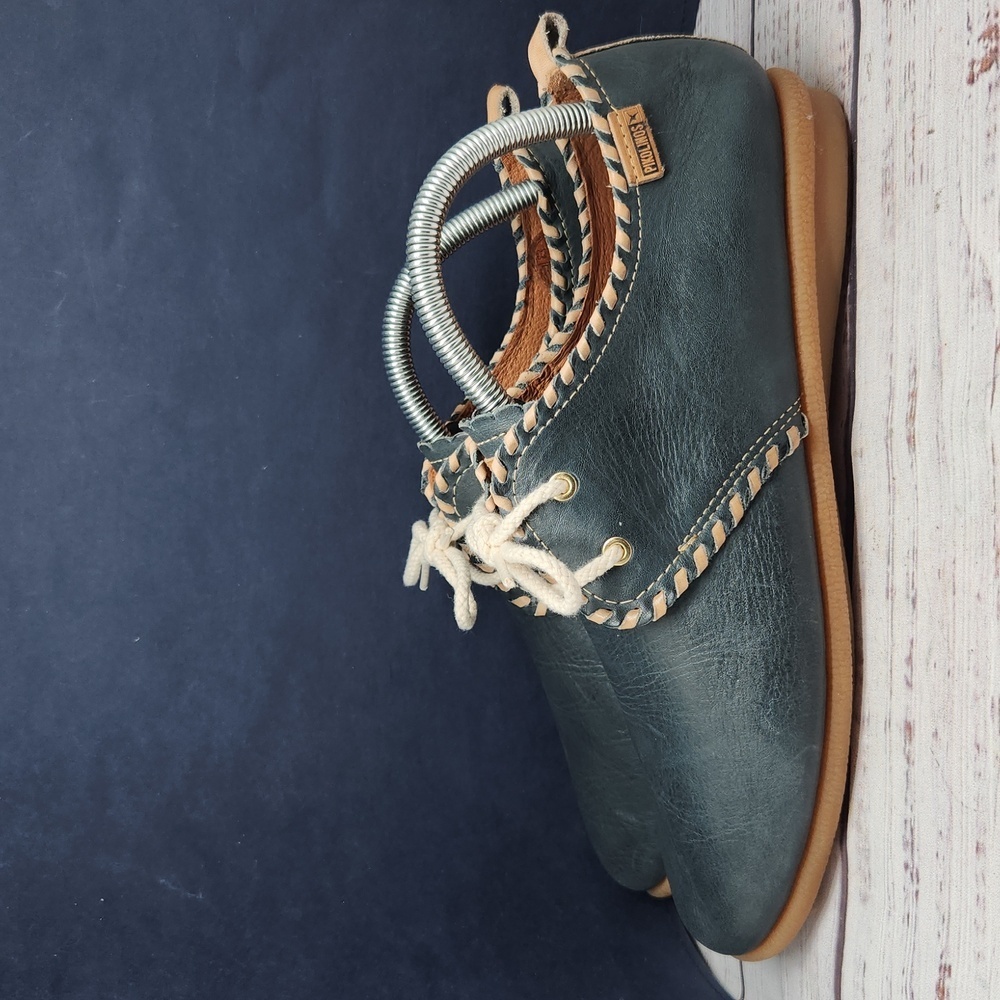 PIKOLINOS Dark Green Leather Sneakers with Tan Details